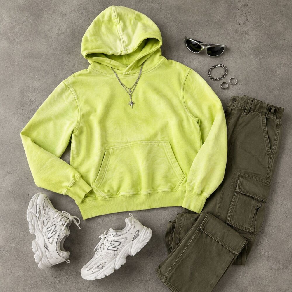 American Eagle Lime Tie Dye Hoodie Neon Yellow Pullover Sweatshirt M